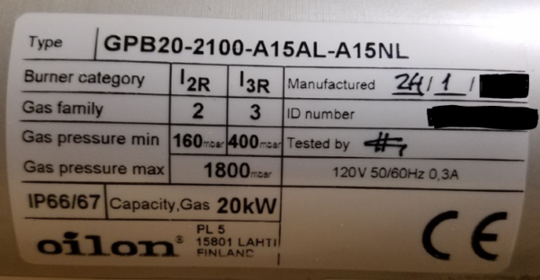 PILOT BURNER GPB20-2100-A15AL-A15NL